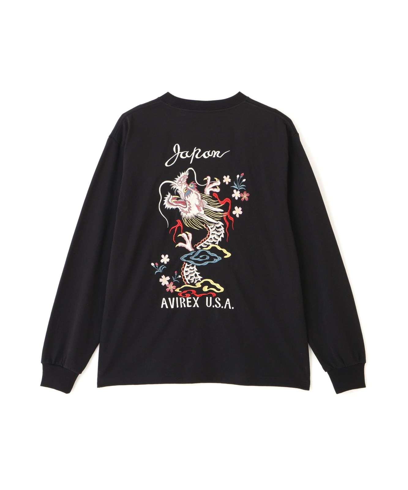新品 [Avirex] [アヴィレックス] SOUVENIR L/S T-SHIRT DRAGON& CHERRY BLOSSOMS スーベニア 長袖 Tシャツ ドラゴン&チェリーブロッサム メンズ XL 010 ブラック 783-6130004