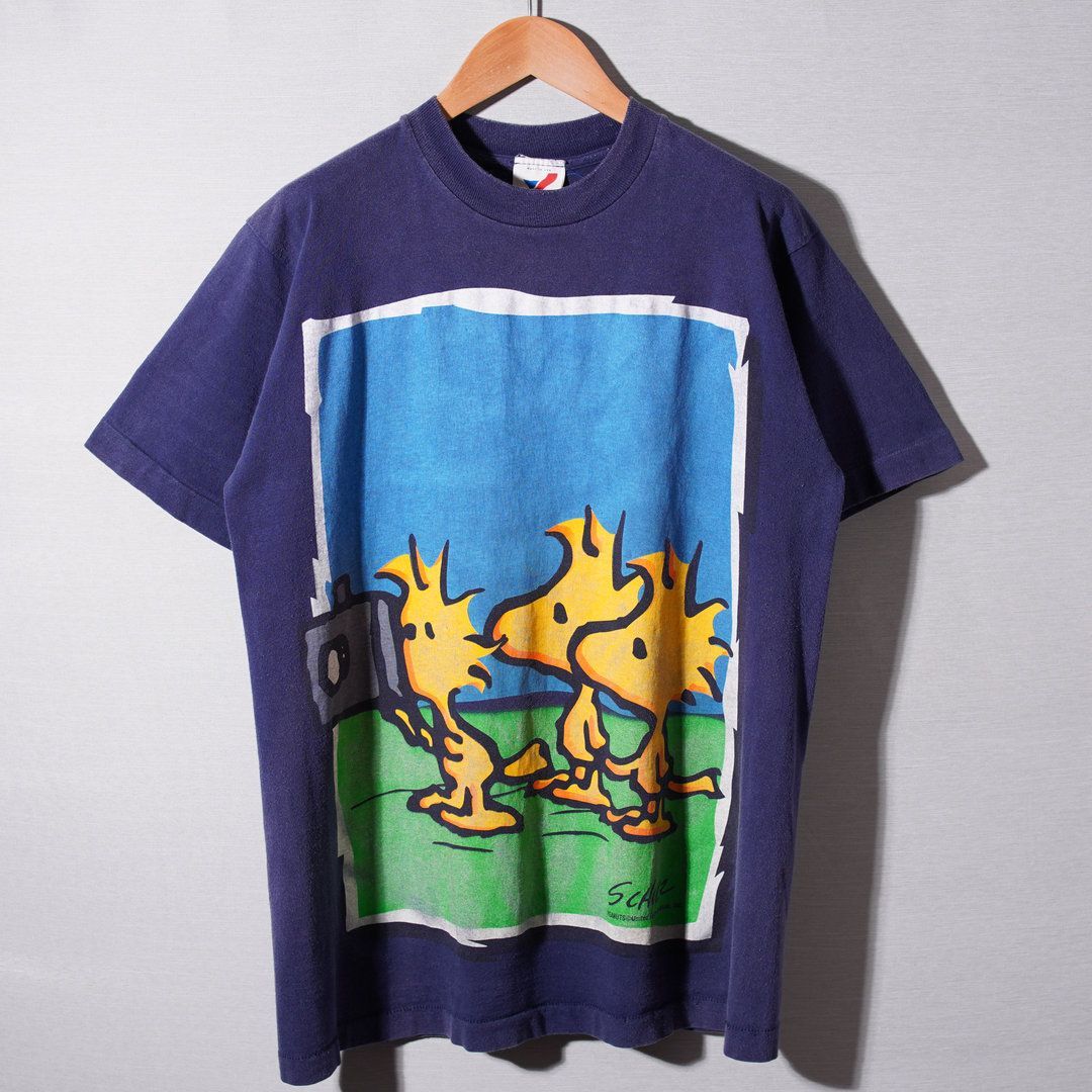 60s USA製 スヌーピー ウッドストック vintage プリント アニメ 90s USA製 スヌーピー Snoopy ウッドストック Tシャツ M ネイビー