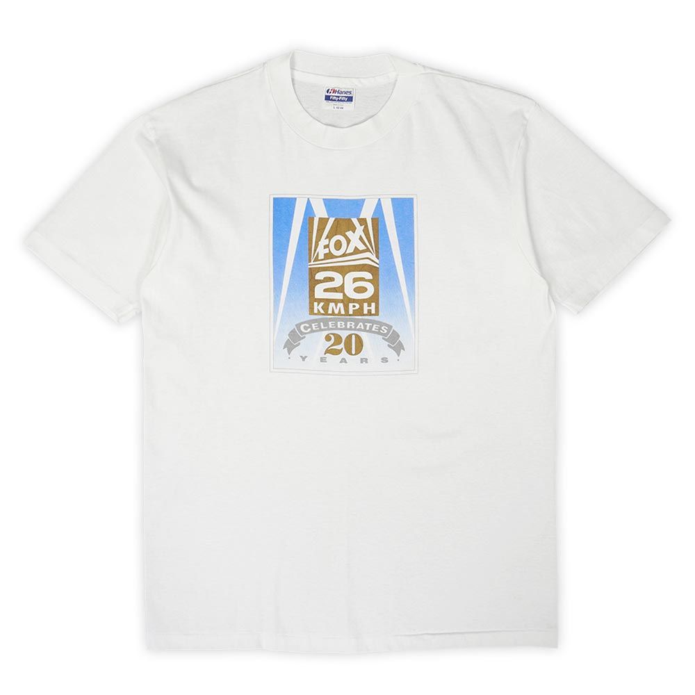 フォックス KMPH FOX 26 美品 90s 90年代 プリントTシャツ 企業物 Hanes ヘインズ アメリカ製 MADE IN USA ヴィンテージ アメリカ 古着 メンズ Tシャツ カットソー ホワイト 白 L【中古】
