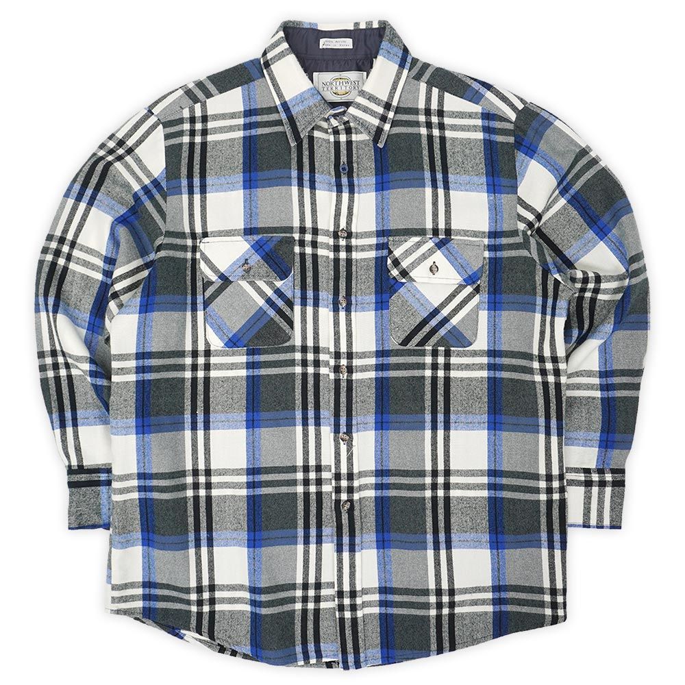 ノースウエストテリトリー NORTHWEST TERRITORY 90s 90年代 アクリルフランネルシャツ レギュラーカラー 長袖 定番 USA ヴィンテージ アメリカ 古着 メンズ シャツ ホワイト系 チェック柄 L【中古】