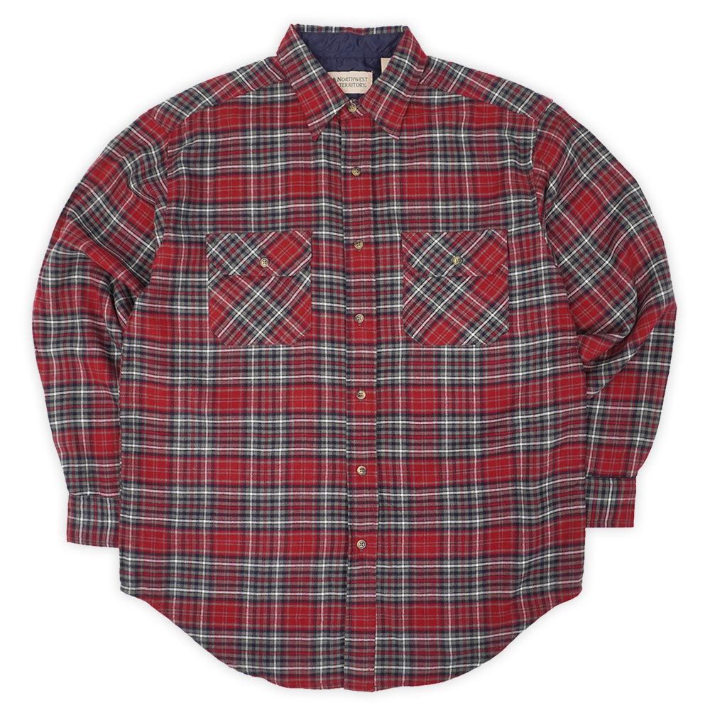 NORTHWEST TERRITORY 未使用 デッドストック 90s 90年代 アクリル フランネルシャツ レギュラーカラー アメカジ 長袖 USA ヴィンテージ アメリカ 古着 メンズ シャツ レッド系 チェック柄 L【中古】