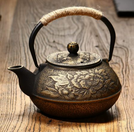 900ml 半手作り南部風鉄瓶 鋳鉄急須 湯沸かしポット インテリア置物
