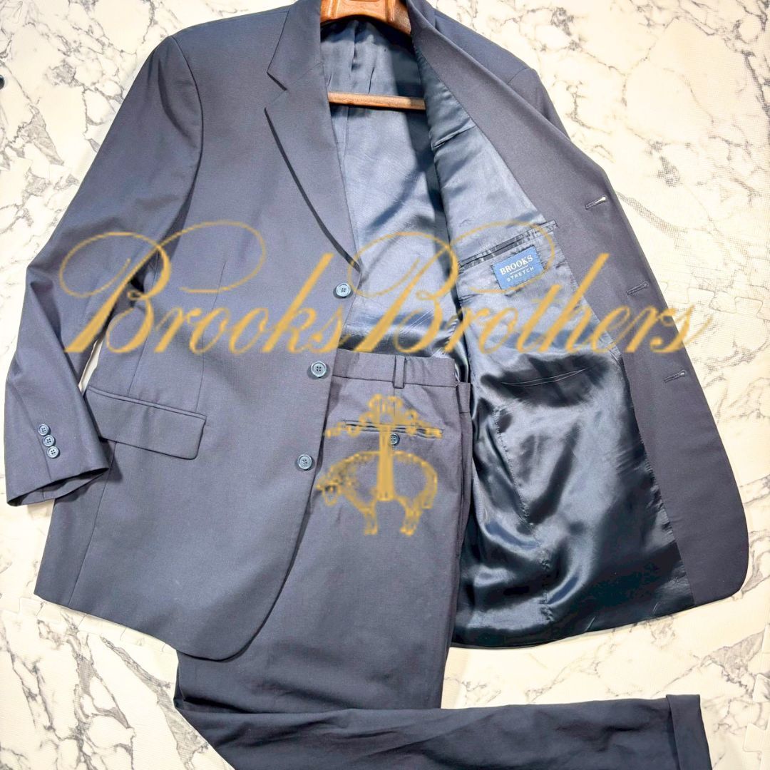 ストレッチ素材/44L(XL位)●BROOKS BROTHERS ブルックス ブラザーズ スーツ セットアップ ネイビー ビジネス ジャケット パンツ 紺 メンズ