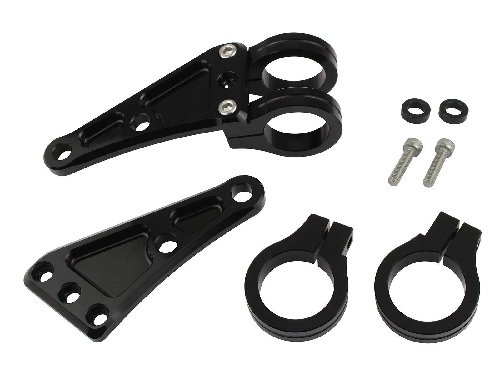 新品 ポッシュフェイス(POSH FAITH) バイク用品 マシンドロングヘッドライトステー 2サークルクランプタイプ フォーク径35mm ブラック 010048-06