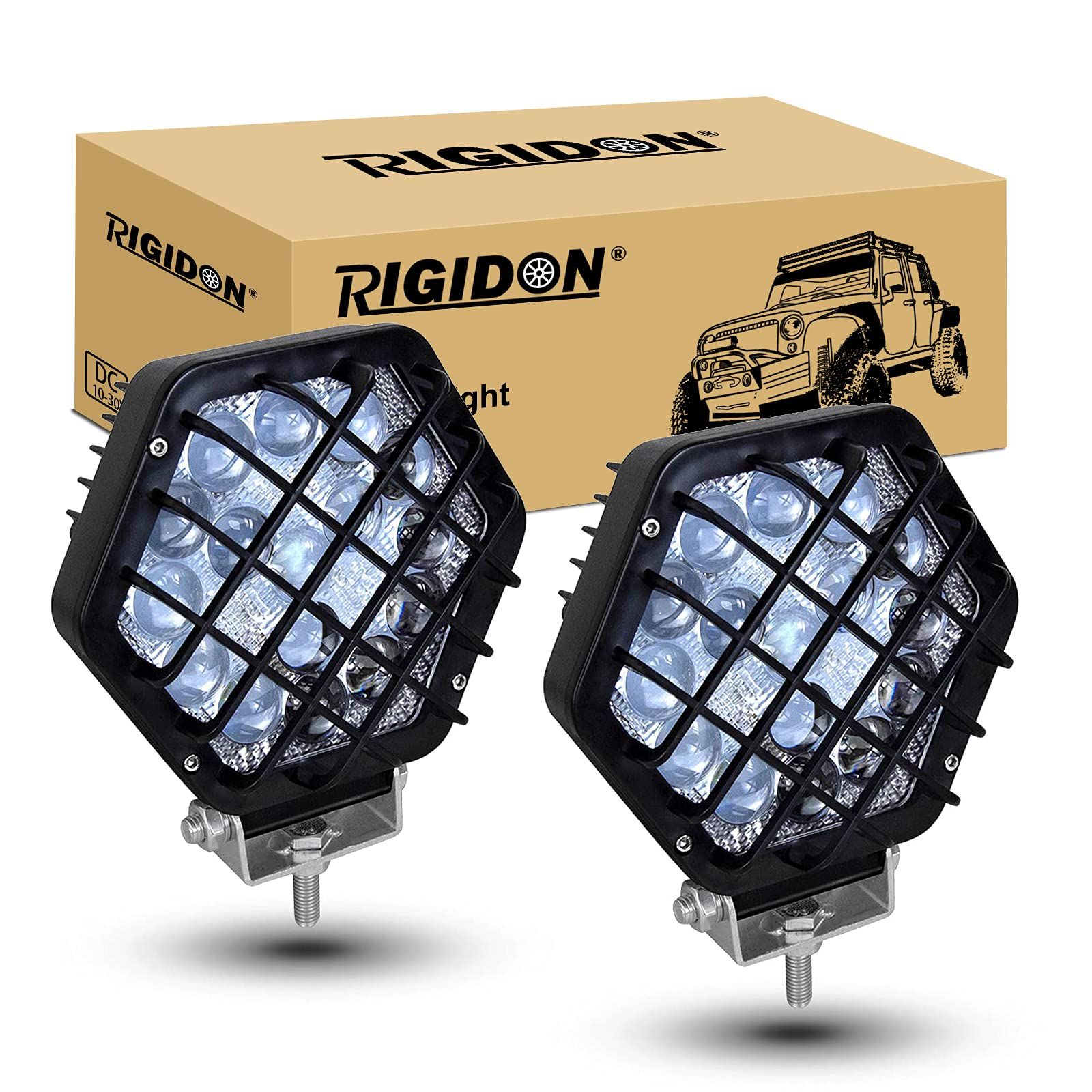 新品 RIGIDON 2個48W LED 作業灯 ブラック車外灯 狭角30度タイプ LEDワークライト 汎用 スポットライト 16連 農業機械 6000K-6500K ホワイト