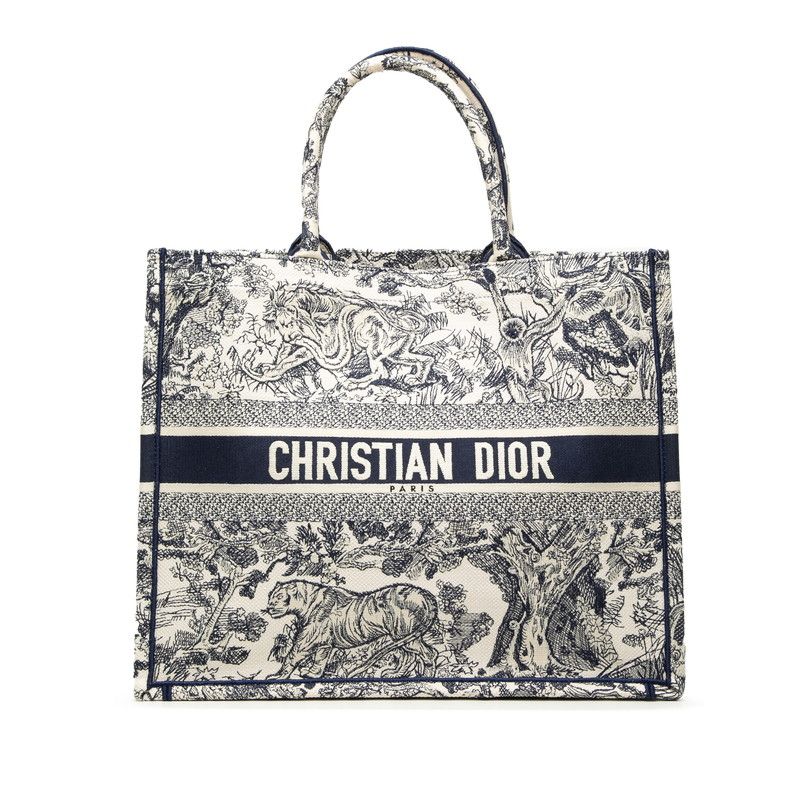 ディオール トワル ドゥ ジュイ ソヴァージュ ブックトート ラージ トートバッグ ホワイト ネイビー キャンバス レディース Dior【1-0270213】