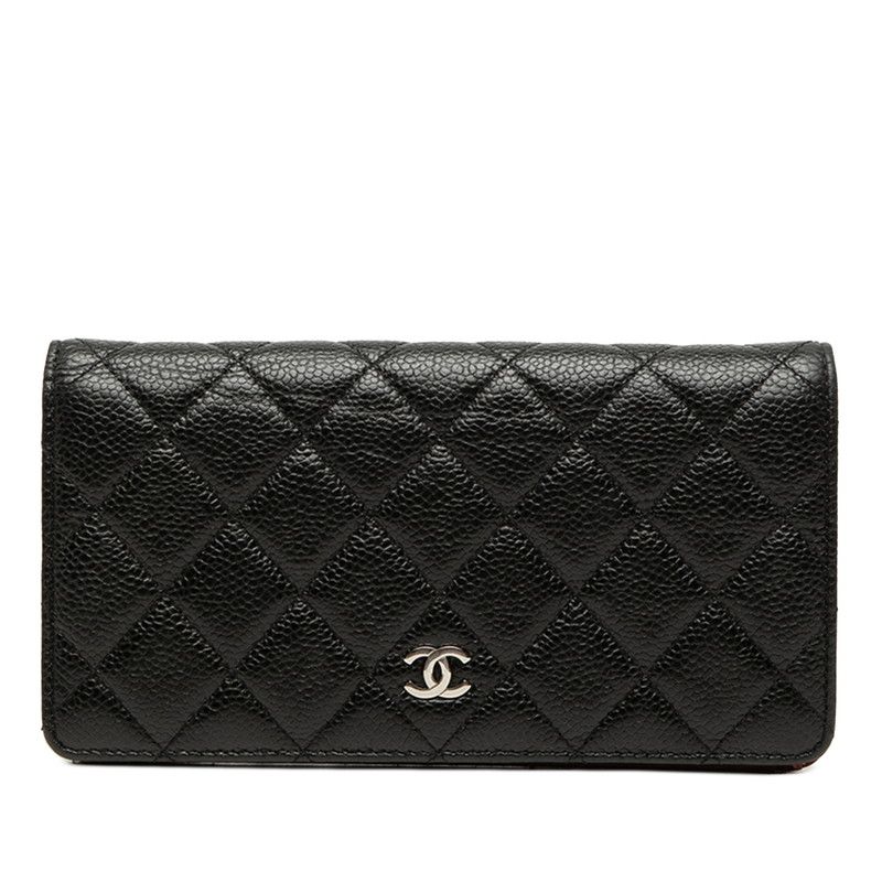 シャネル ココマーク マトラッセ 長財布 ブラック キャビアスキン レディース CHANEL【1-0271330】