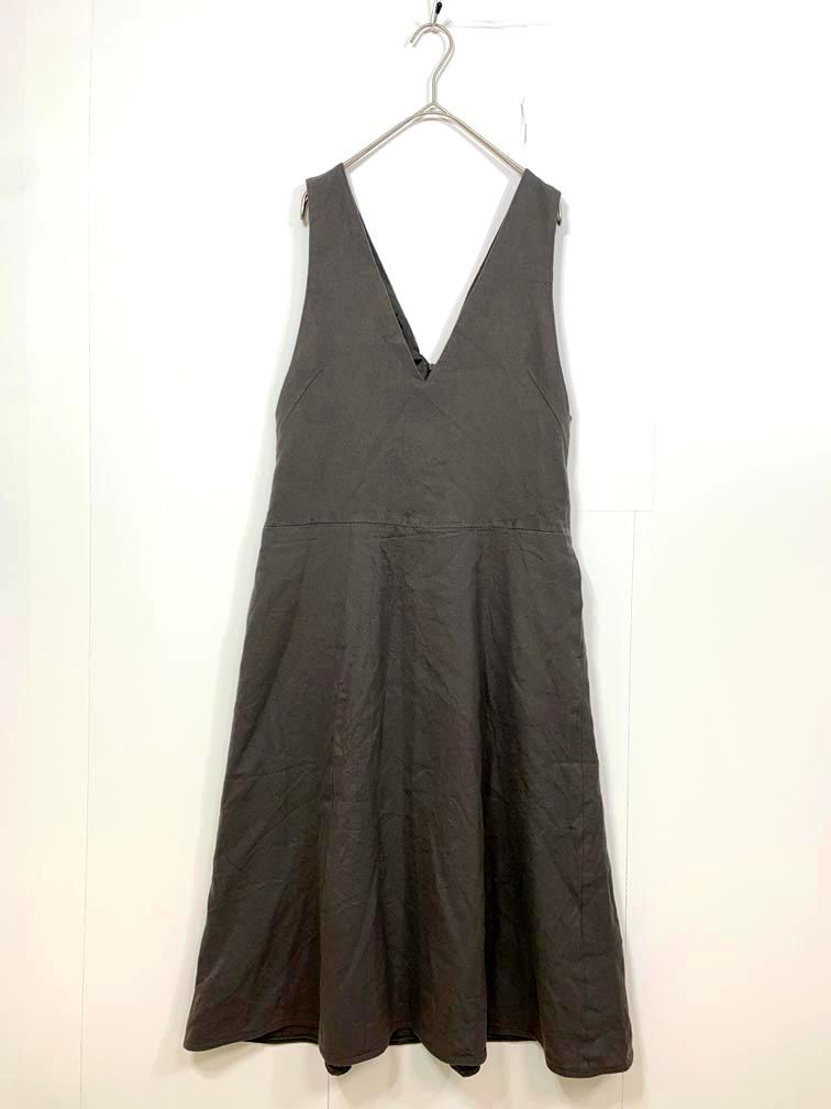 allureville アルアバイル ロング丈 Vネックフレアジャンパースカート ワンピース size1/グレー ■■ レディース