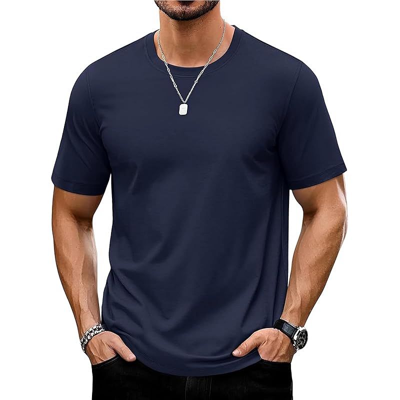 【新品】 [KEFITEVD] 夏服 メンズ tシャツ 半袖 接触冷感 竹布 涼しい 半袖tシャツ ゴルフ ドライ カットソー 無地 速乾 トップス 綿 シンプル 軽量 tshirt for men 紺色 ネイビー L