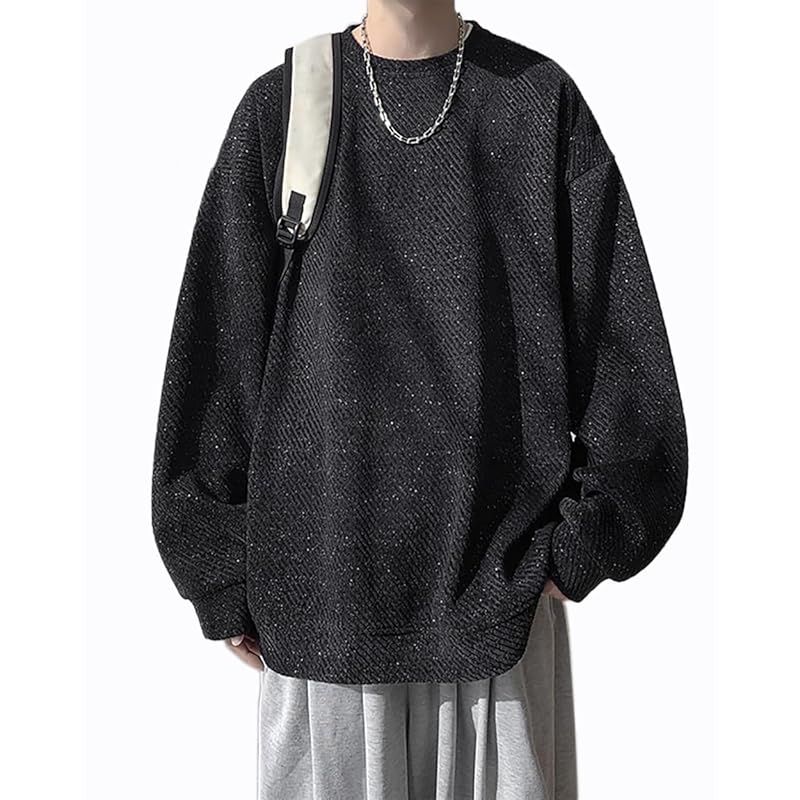 【新品】 [foveitaa] トレーナー メンズ 秋服 プルオーバー ビッグ シルエット パーカー 長袖 大きい サイズ ゆったり 無地 おしゃれ ドロップショルダー 春秋服 シンプル オシャレ カジュアル トップス black-L