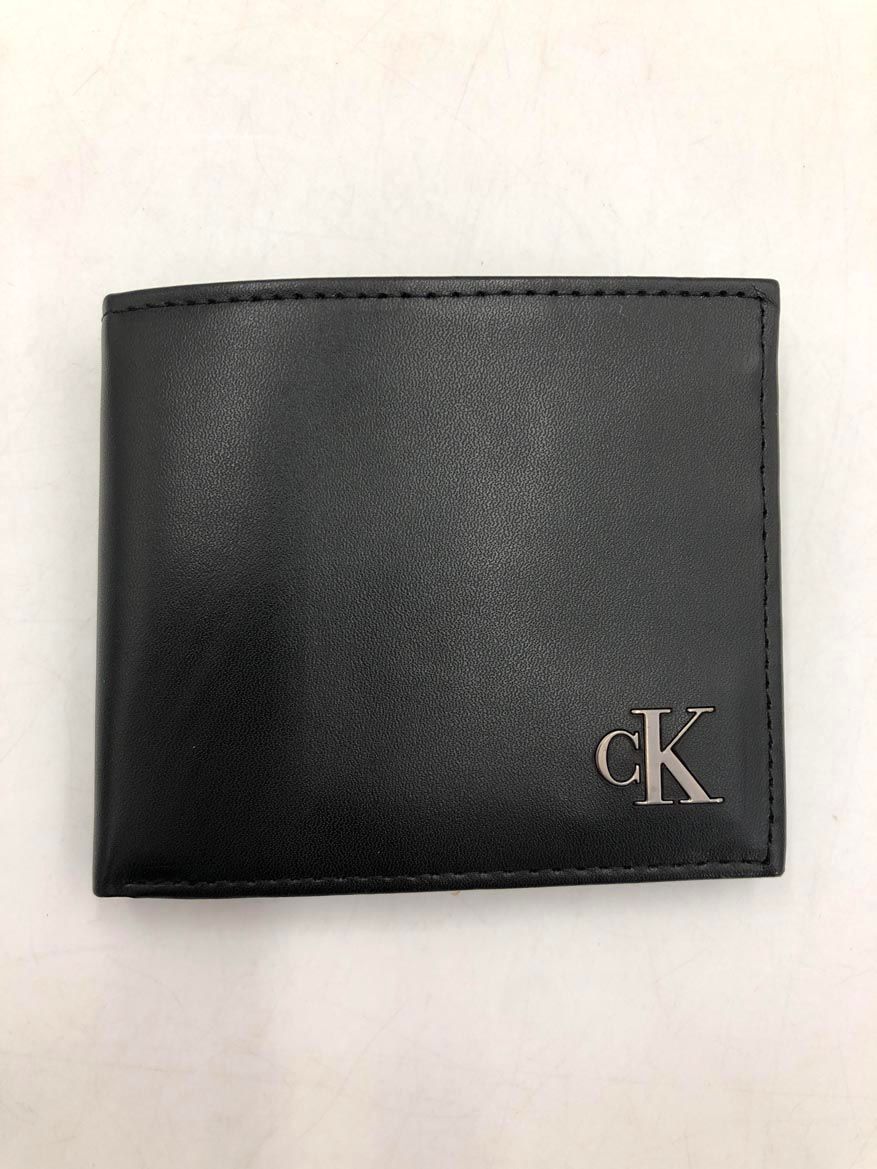 美品 Calvin Klein カルバンクライン BILLFOLD WITH COIN POCKET 本革 レザー 二つ折り 財布 ブラック ■■ メンズ