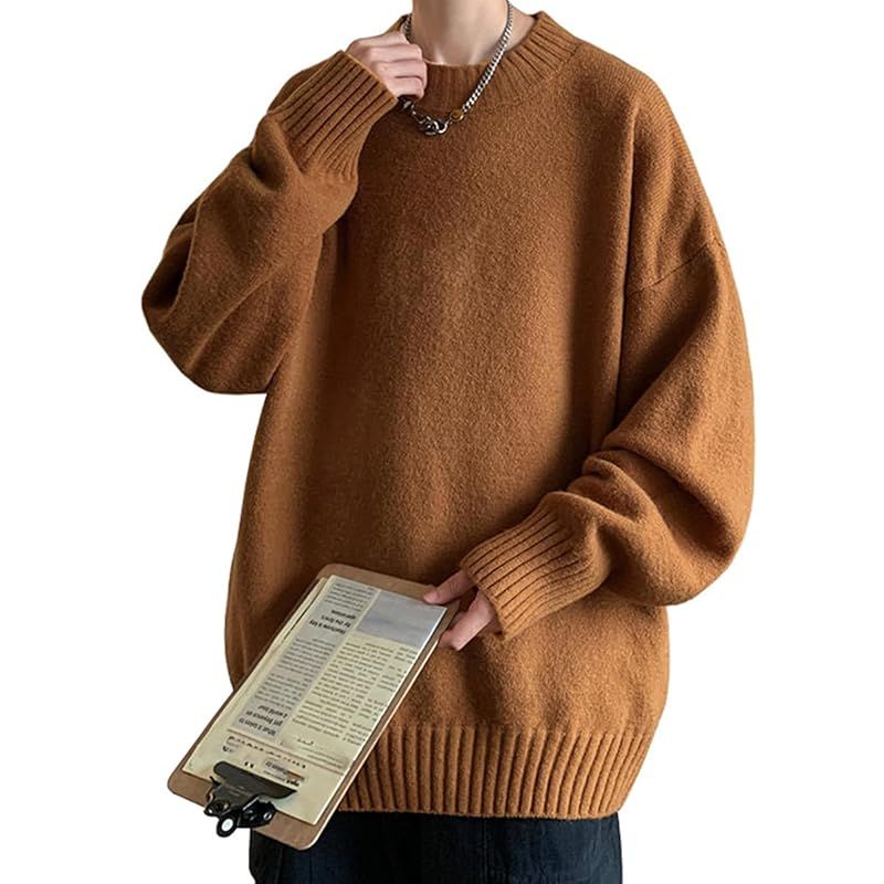 【新品】 [JHIJSC] メンズ セーター ニット 秋冬 ゆったり 無地 カジュアル ビジネス 防寒 大きいサイズ (JP, アルファベット, L, ブラウン)