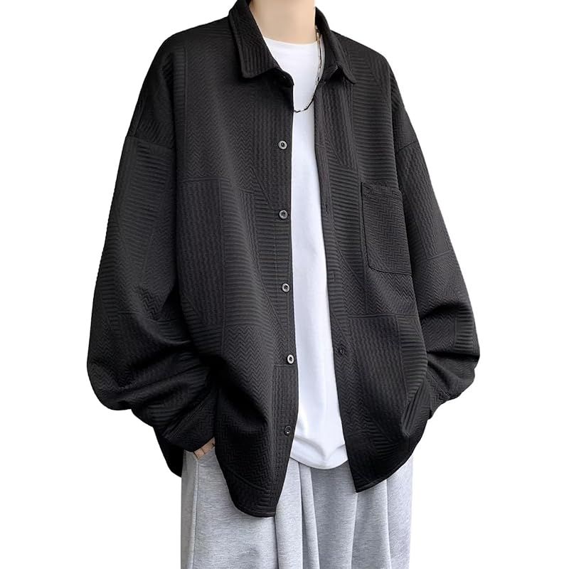 【新品】 [VICALLED] メンズ シャツ 長袖 開襟シャツ 無地 大きいサイズ カジュアル オープンカラー 秋服 柔らかい オシャレ ゆったり シンプル 軽い