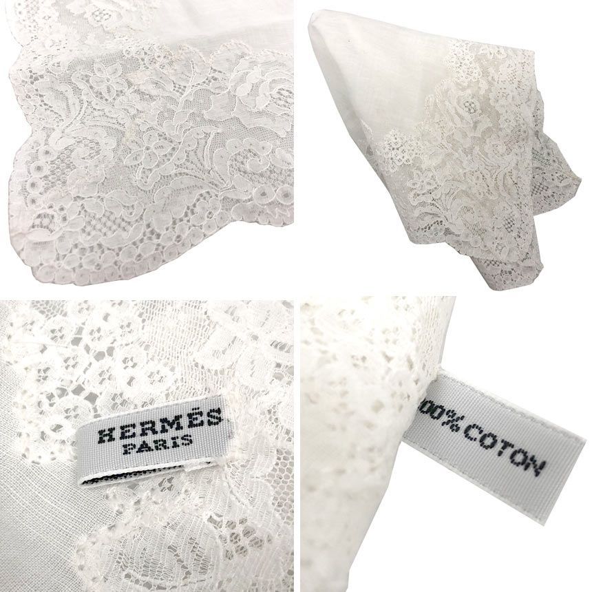 希少 HERMES エルメス レース ハンカチ 白 DENTELLE MOUCHOIR