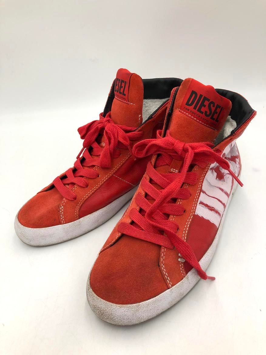 DIESEL ディーゼル カウレザー ミッドカット ハイカット スニーカー size26.5?/レッド ■■◎メンズ