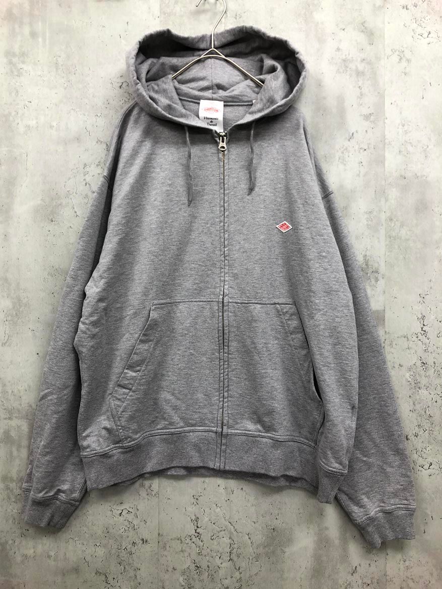 美品 DANTON ダントン ZIP HOODIE 裏毛 フーディ ジップアップ パーカー size42/グレー ■■◎メンズ