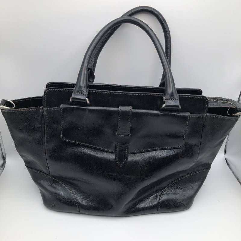 10216タ　GINZA Kanematsu（銀座かねまつ）　レザー　ハンドバッグ　ブラック　日本製　中古品