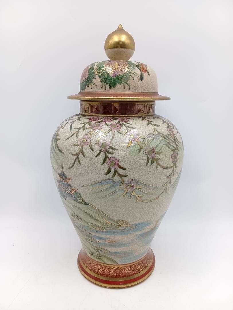 薩摩焼 蓋つき壺 高さ46㎝ 色絵金彩花鳥文様 花瓶 花器_Y 5412 - メルカリ