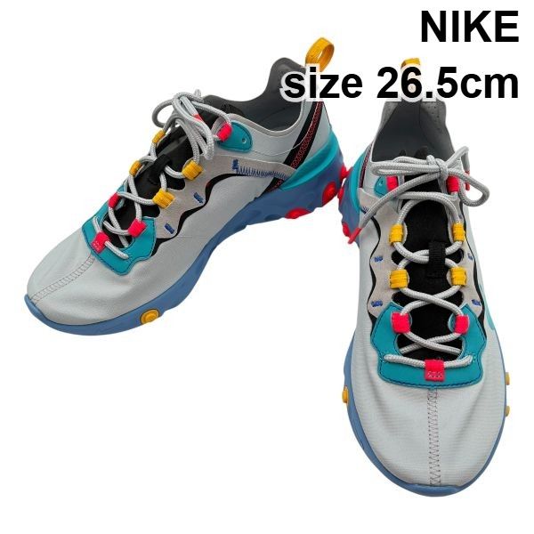 美品 ナイキ NIKE スニーカー 靴 シューズ REACT ELEMENT 55 WOLF GREY グレー ブルー系 US8.5 26.5cm メンズ 6V540