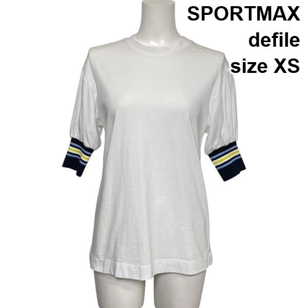 □ スポーツマックスデフィレ SPORTMAX デザインカットソー シャツ 五分袖 リブ オーバーサイズ コットン100% XS 5号 レディース S6E365
