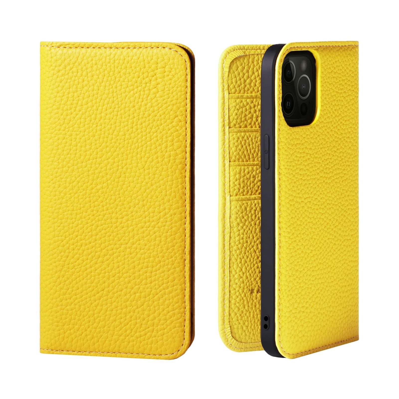 新品 HANATORA for iPhone 15ProMax ケース 手帳型 本革 スマホケース スマホ スタンド コードホルダー 付き シュリンクカーフレザー マグネットなし イエロー PH-15ProMax-Yellow ギフト 誕生日 女性 男性 彼女