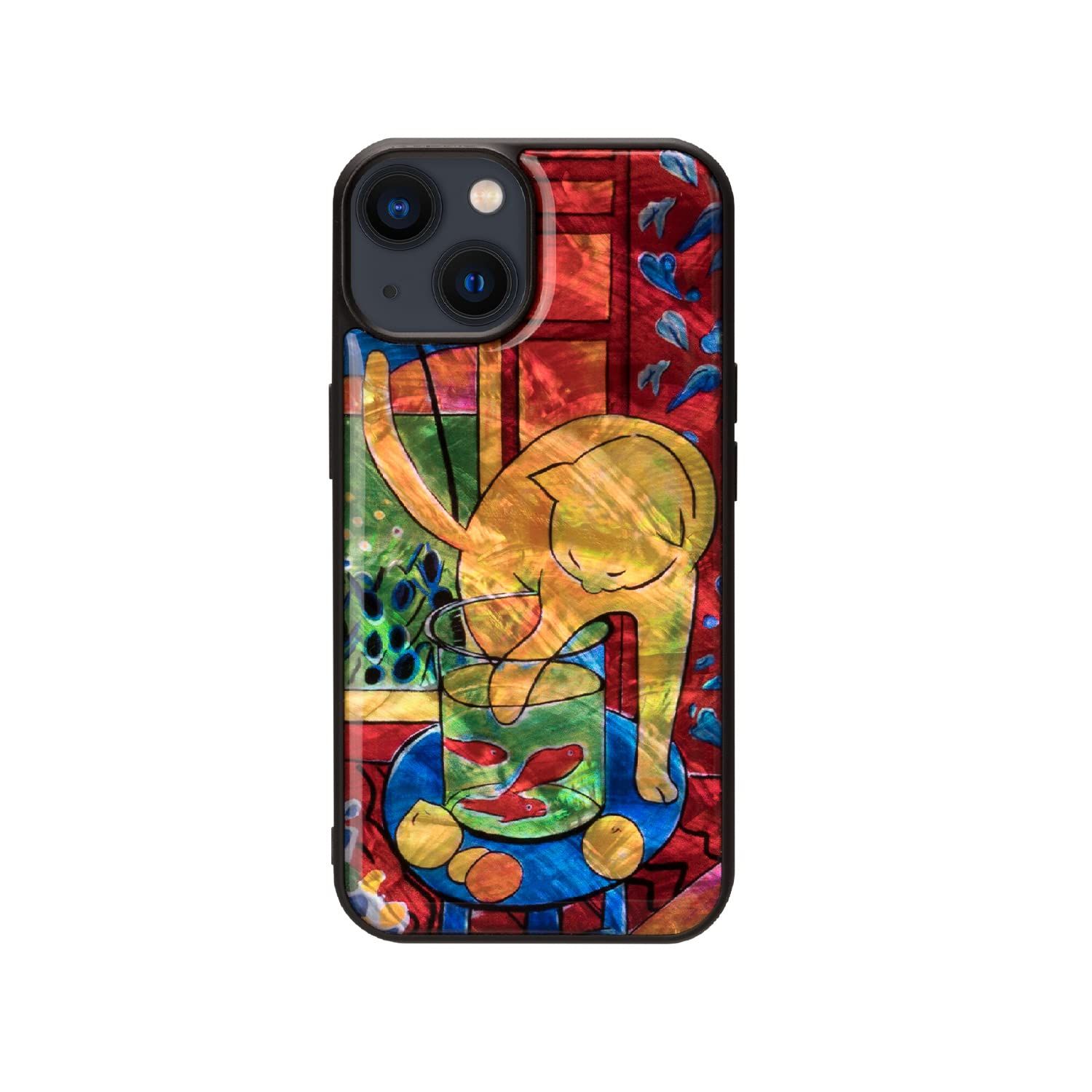 新品 ikins iPhone 14 ケース 天然貝ケース [ Pearl 光沢 表面コーティング加工 TPUとポリカーボネートのハイブリッド 着脱しやすい ストラップホール付き ワイヤレス充電 ] 絵画シリーズ 名作絵画 アップル アイフォン 背面カバー マ