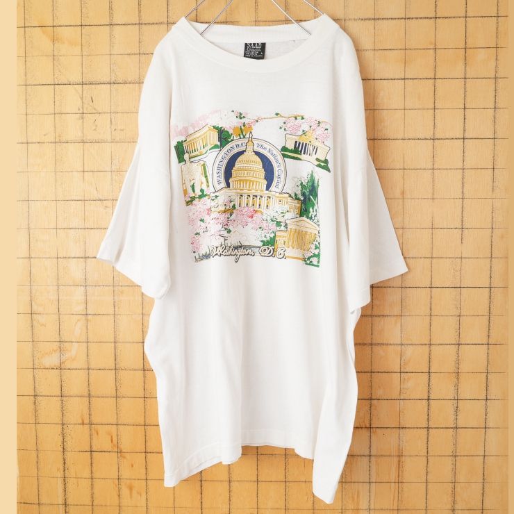 80s 90s USA SAAD Collection Washington D.C. 半袖プリントTシャツ ホワイト メンズL アメリカ古着　031926ss6