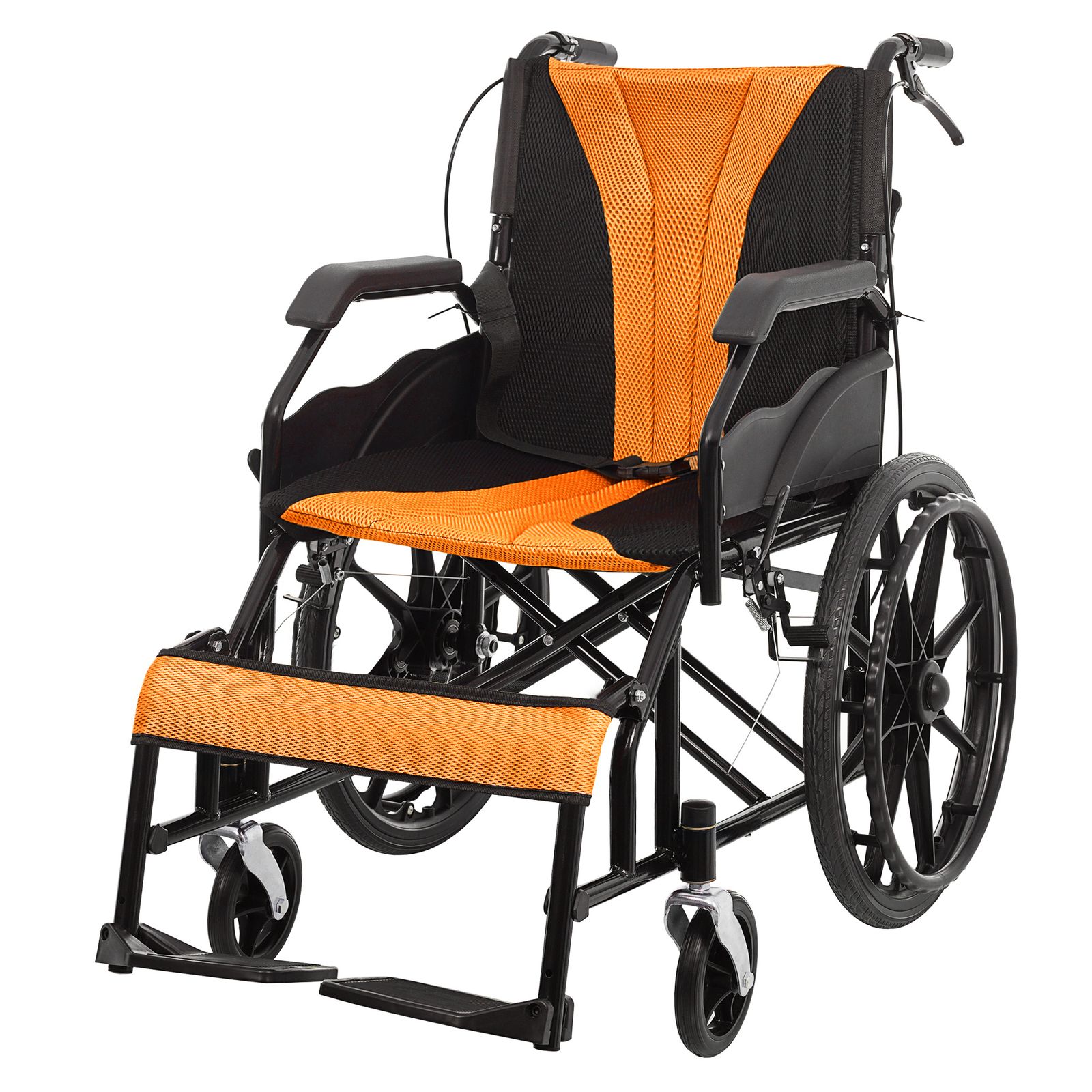 新入荷｜車椅子 車いす 1台2役 自走介助兼用 自立可能 安全ベルト付き 背面ポケット付き ノーパンクタイヤ 折りたたみ式 超軽量コンパクト 介護用具 福祉用具 オレンジ