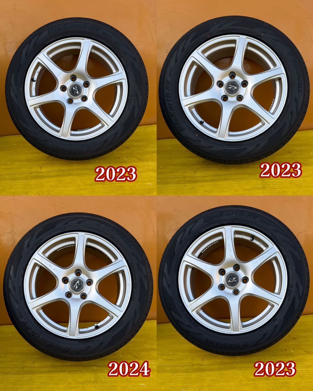 AT-799] 4本 5穴 TREFFER アルミホイール ET40 17X7J 5X114.3 ヨコハマ 225/55R17 101V ★3本 2023/1本 2024★ 溝 8.36/8.33/8.65/8.68mm