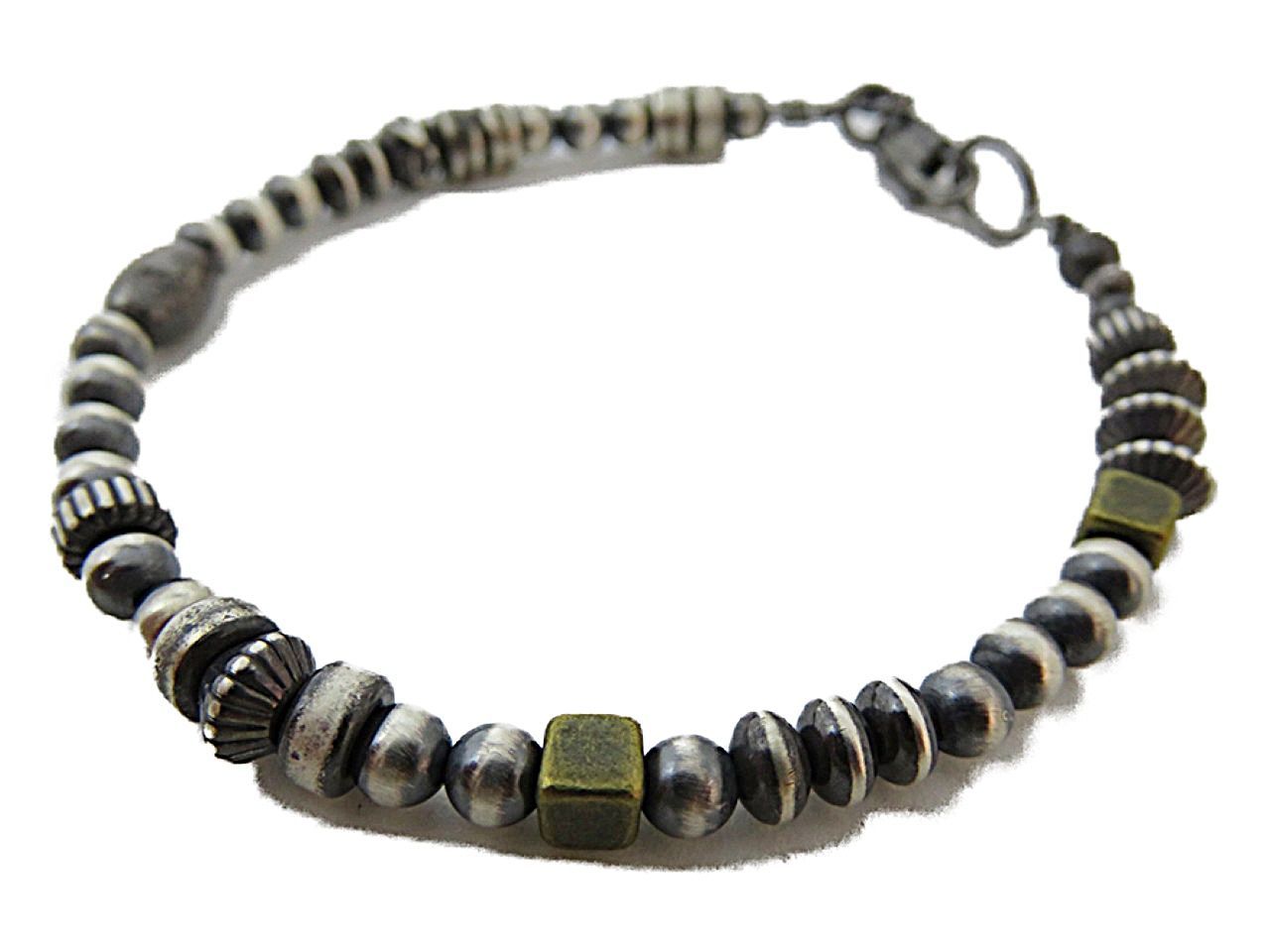 インディアンジュエリー ブレスレット ナバホパール シルバー925 金古美　inca-4mmblace