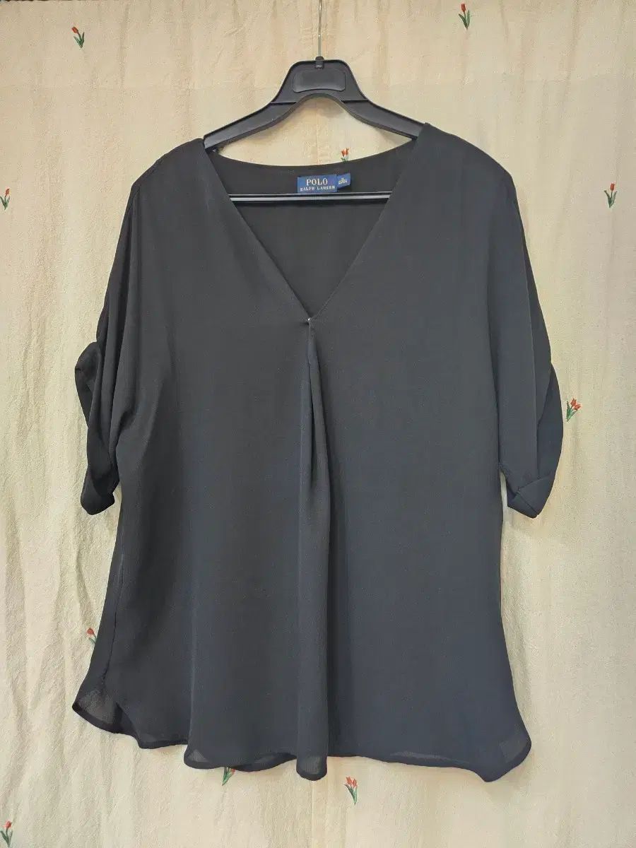ポロ ラルフローレン ブラック Vネック シフォン ブラウス