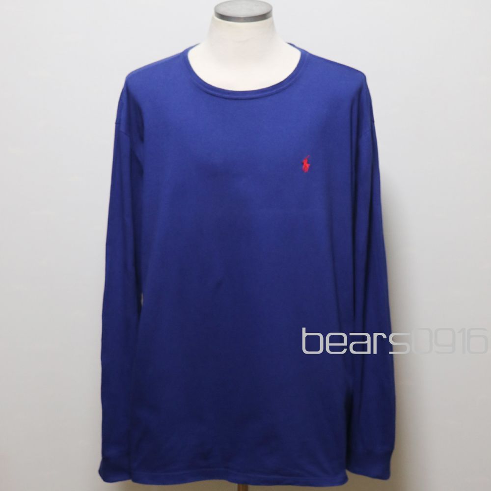 【ビックサイズ】ラルフローレン 90年代青タグ 長袖クルーネックTシャツ ロイヤルブルー 赤ポニー 2XL 3XL シングルジャージー ビックサイズ オーバーサイズ ロンＴ 美品 米国購入 ヴィンテージ