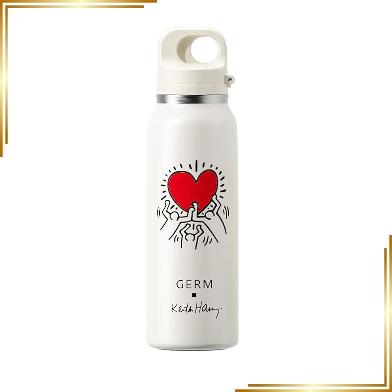 【新品】 GERM スポーツボトル 600ml｜316ステンレス製 タンブラー 真空断熱保温・保冷対応｜片手ワンタッチ開閉｜防漏・耐傷｜カップホルダー＆バッグ収納対応｜通勤・ジム・アウトドアに最適 (レッドハート)