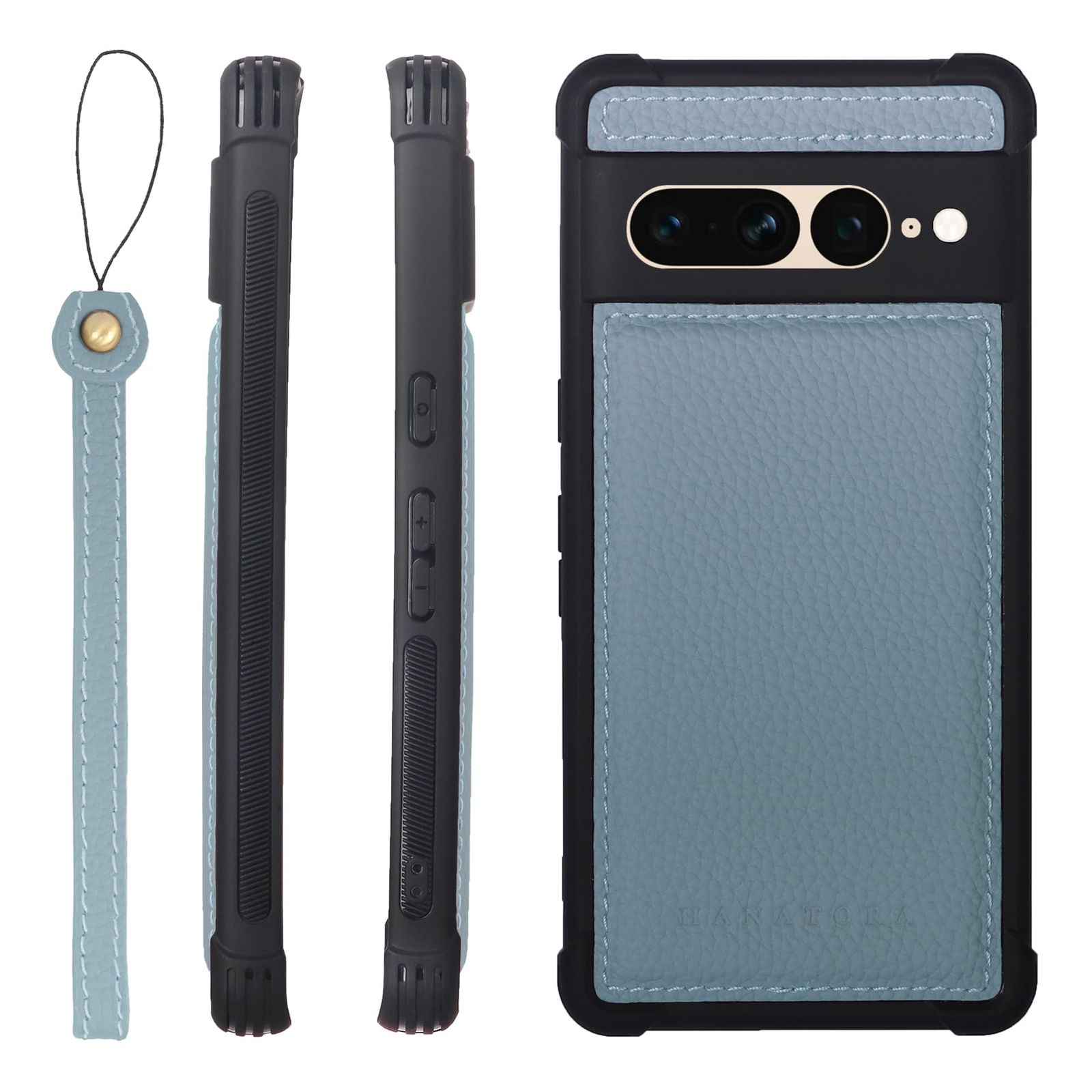 新品 [HANATORA] 本革 Google Pixel 7Pro ケース レザー シンプルスタイル 背面 バックケース HANATORA ブルーグレー SPG-GP7Pro-BlueGray