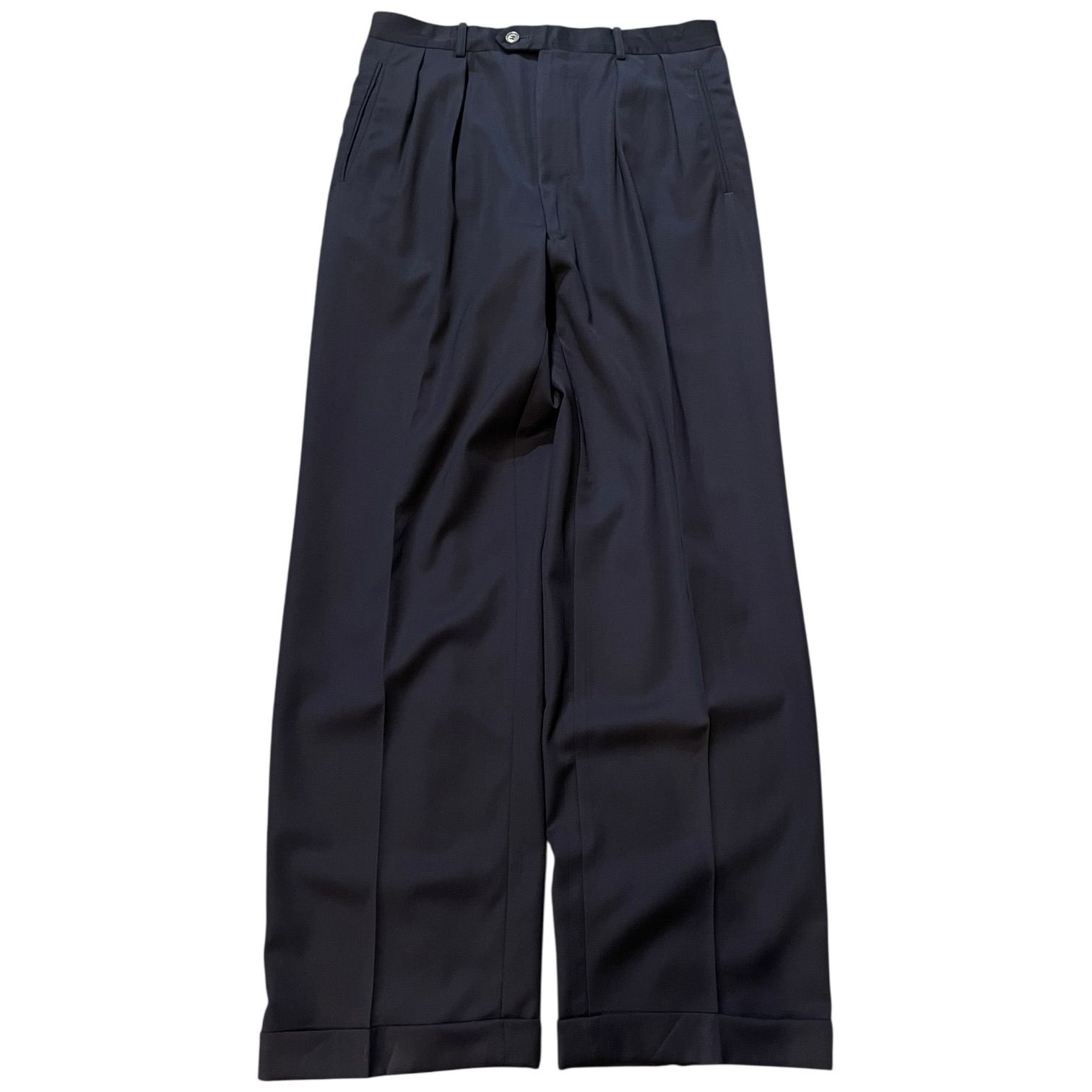 Emporio Armani 2Tuck Wool Gabardine Slacks 濃紺 W31 L30 エンポリオアルマーニ ワイドスラックス ギャバジンスラックス