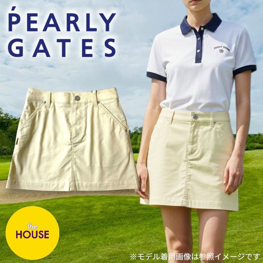 パーリーゲイツ ゴルフ 日本製 ESSENTIAL the HOUSE別注 吸汗速乾 コットン混 ロイヤルオックス ストレッチ ミニスカート ゴルフウェア レディース 055-4934362 定価2.5万 クリームイエロー ▲028▼60519w01