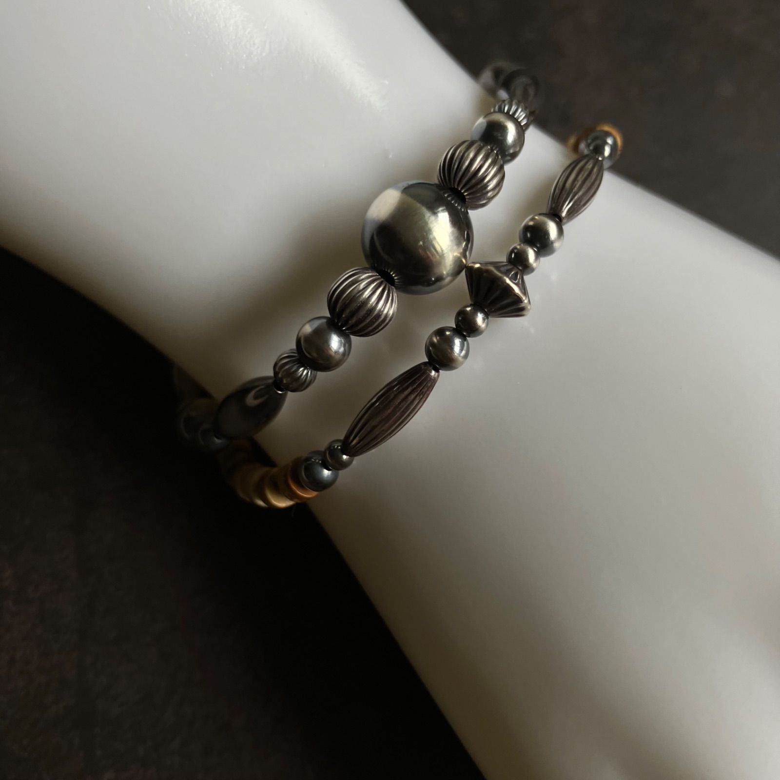 silver925ナバホパール×ジャスパー×パイライトのブレスレット19cm