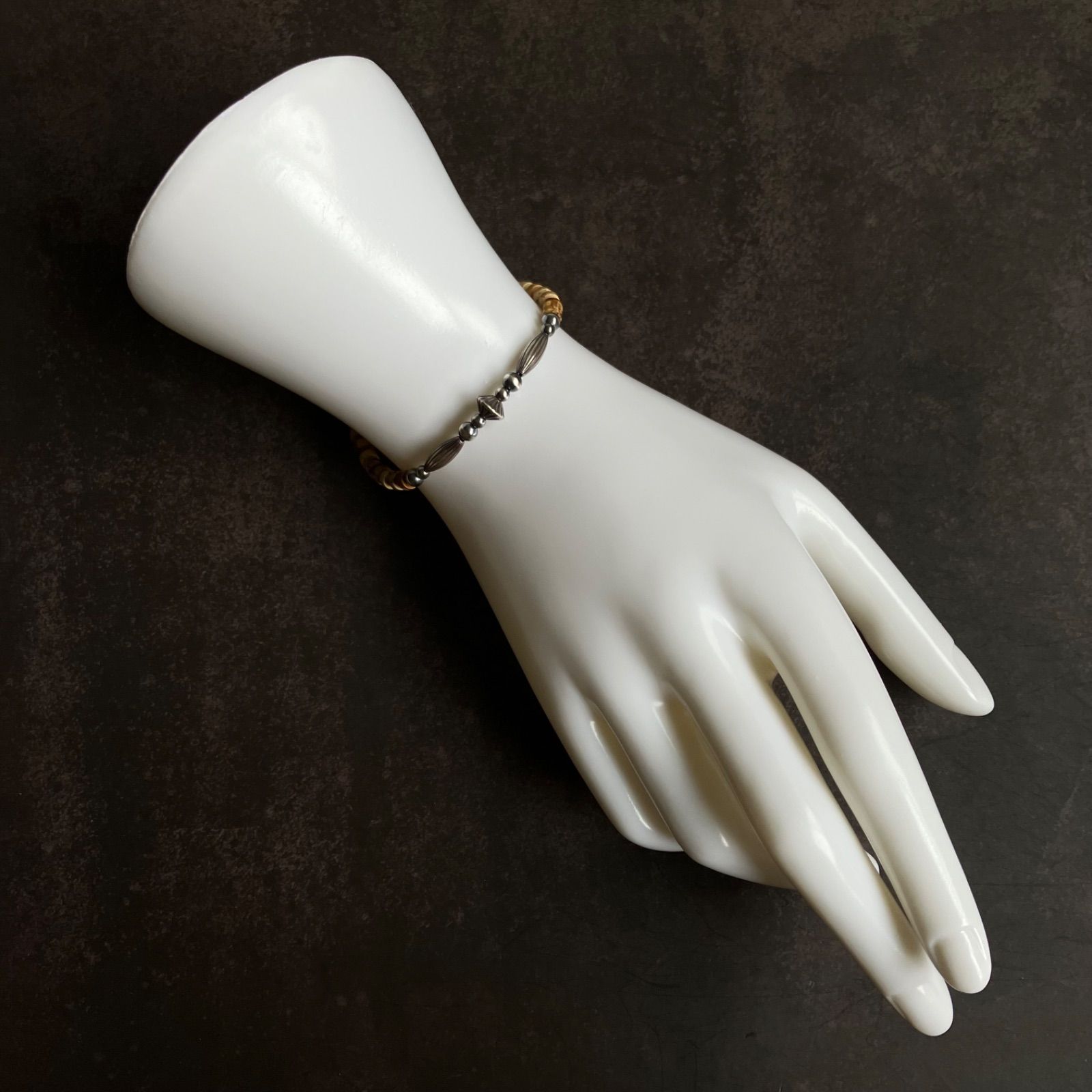 silver925ナバホパール×ジャスパー×パイライトのブレスレット19cm 