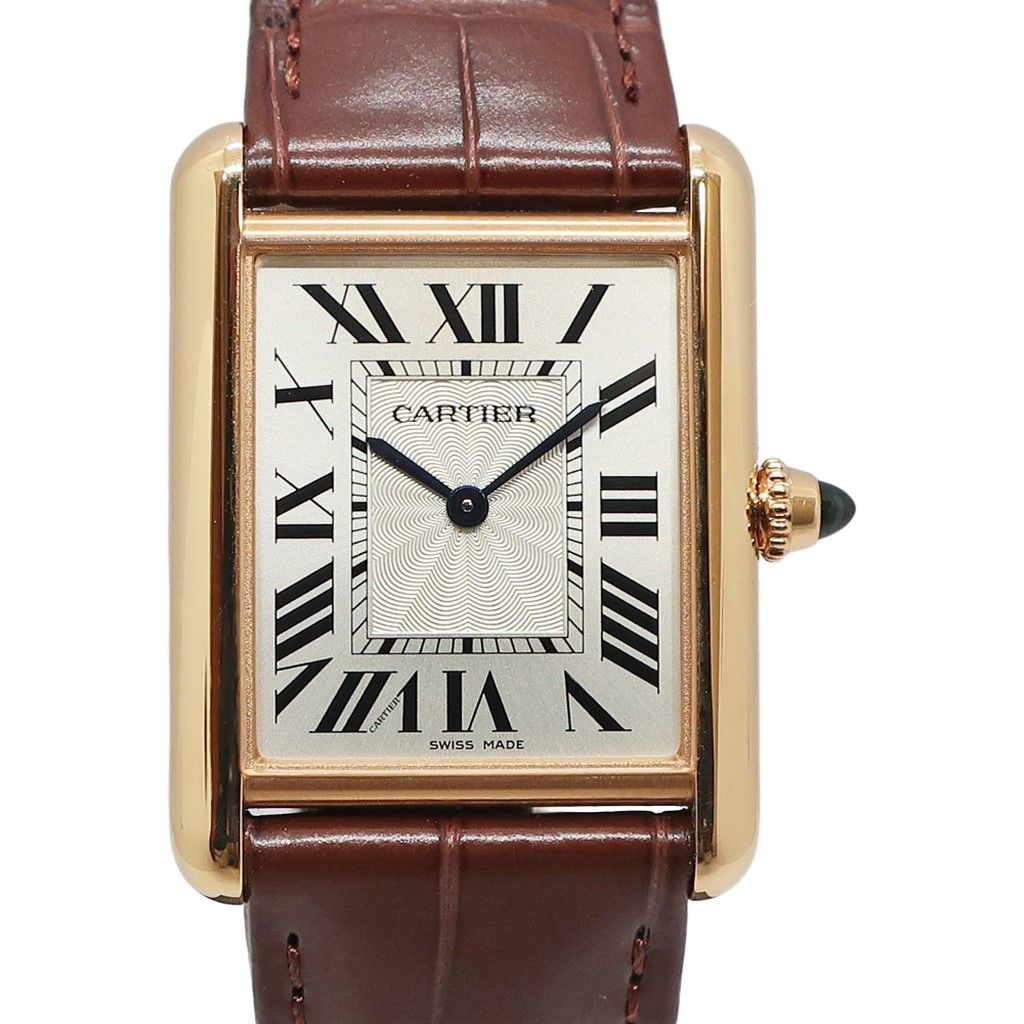 【天白】CARTIER カルティエ タンクルイ LM WGTA0011 PG レザー シルバー メンズ レディース 手巻き 腕時計 男 女