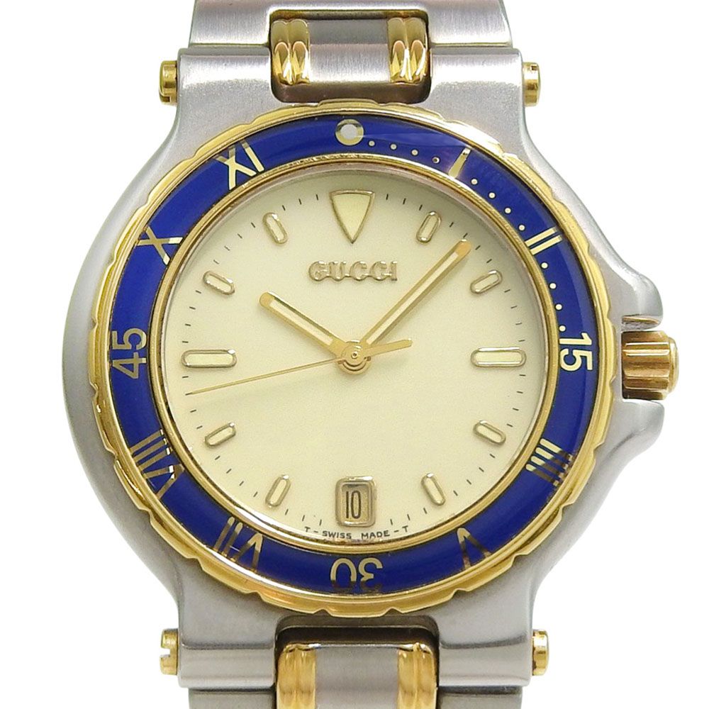 【GUCCI】グッチ 9700M ステンレススチール×金メッキ アイボリー クオーツ アナログ表示 ユニセックス アイボリー文字盤 腕時計