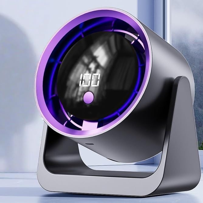 LIVIA 静音冷却サーキュレーター 50℃の熱風を16℃の冷風に変える! 扇風機 卓上扇風機 静音 小型 壁掛け Type-C充電式 強力 強風 LEDデジタル表示 節電対策 (グレーパープル)