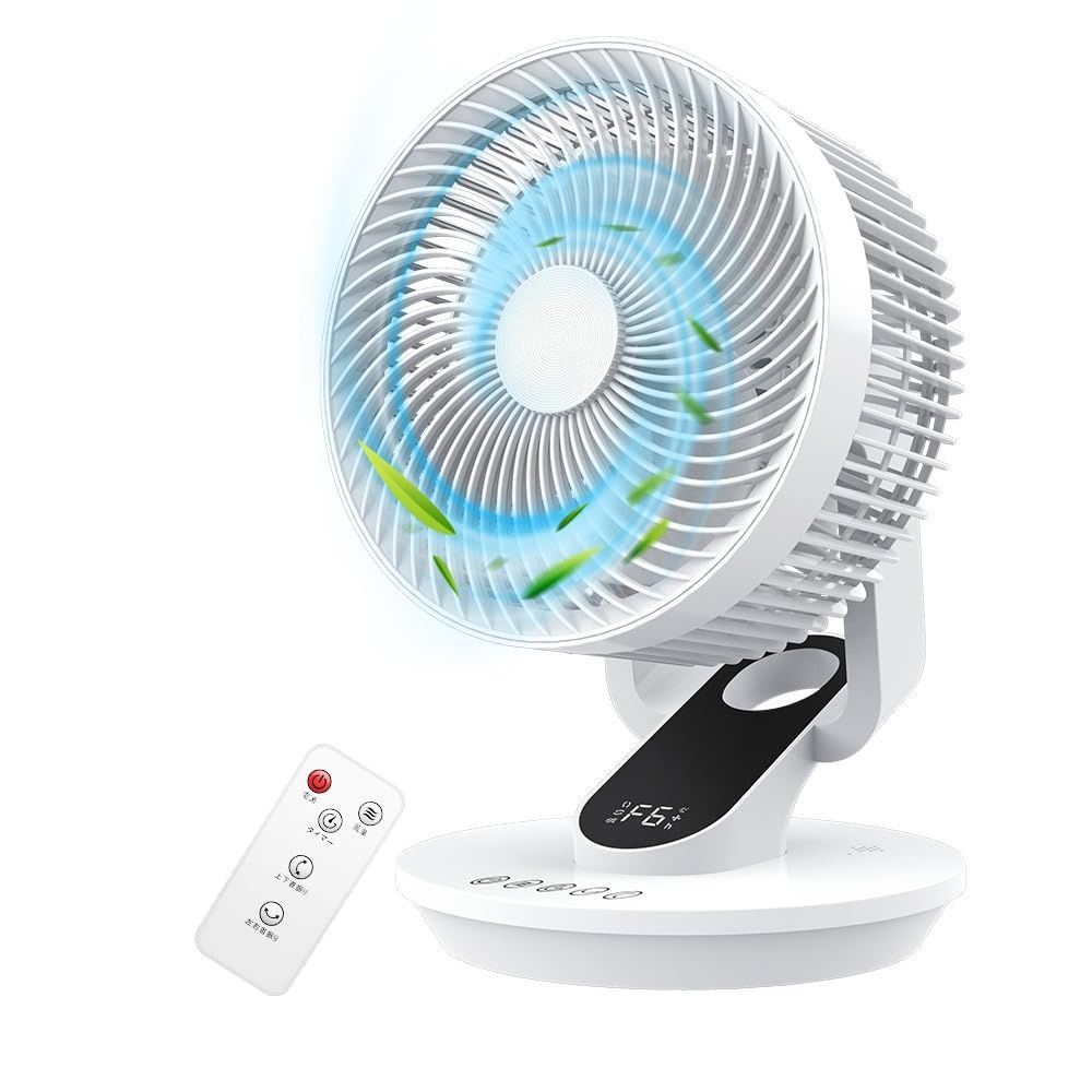 サーキュレーター 極静音 【全新モデル 節電＆猛暑対策＆360度首振り】扇風機 リビング扇風機 卓上扇風機 大風量 30畳 DCモーター 4D上下左右首振り 極上冷房効率UP パワフル送風 省エネ アロマ対応 リモコン タッチパネル 6段階風量 12Hタイマ