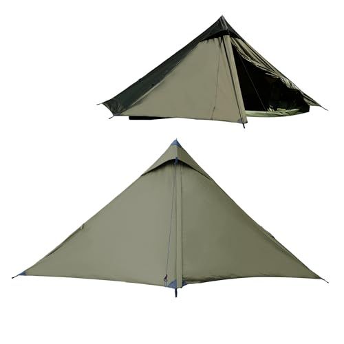 TENPLAY「2.0アップグレード」登山テントトレッキング キャンプ ソロテント ワンポールテント 1人用 20Dナイロン超軽量0.94kgコンパクト 4シーズン 防水 通気 耐水圧5000mm 前室付き ピラミッド式 設営簡単 アウトドア 2d91d0f0