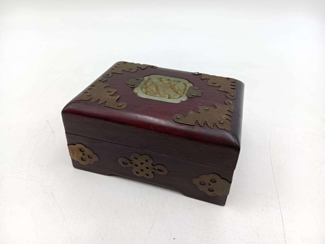 【超貴重】 中国 ヴィンテージ 小物入れ 木製 象嵌細工_Y 5422