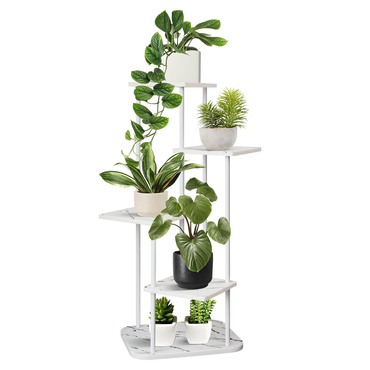 「Humrriet」フラワースタンド 園芸ラック 花台 プランタースタンド 鉢スタンド 植木鉢台 ガーデンラック 室内 屋外 ベランダ 観葉植物 おしゃれ 丈夫 5段 ホワイト 41*31*94cmas 81ebc316