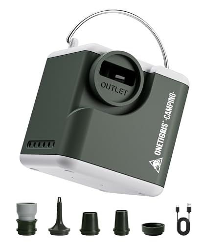OneTigris ECOARK エアーポンプ 電動 ミニポンプ 超軽量 強力200L/min 5つのノズル付属 ライト機能付き 2400mAh大容量バッテリー USB充電式 4.6*4.6*5.1cm キャンプエアーマット 浮き輪 圧縮袋な 926d48f9