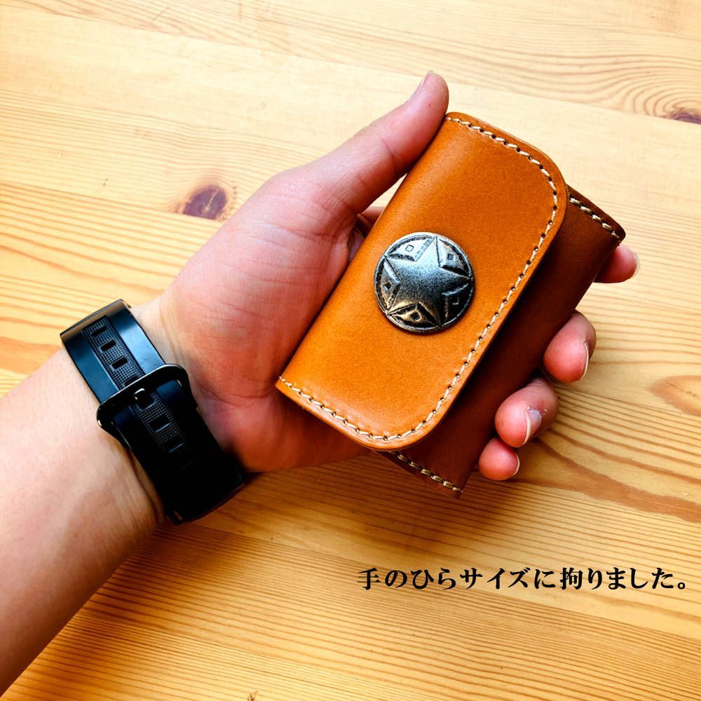 三つ折り財布・革紐付き ウォレットチェーン 栃木レザー本革 革財布