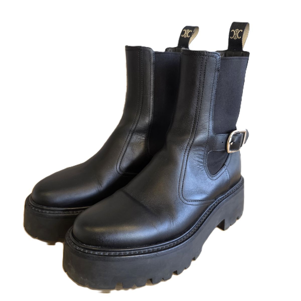 CELINE セリーヌ バルキー チェルシー サイドゴア トリオンフ 厚底 22AW 24.5cm ブーツ 349823607C レディース レザー ブラック 中古