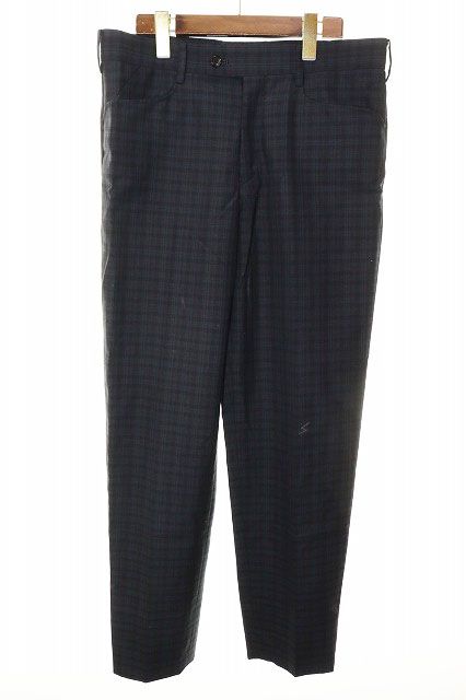 アンダーカバー UNDERCOVER ISM チェック スラックス サイズ 3 パンツ ウール混 ネイビー 【ブランド古着ベクトル】【中古】●260521