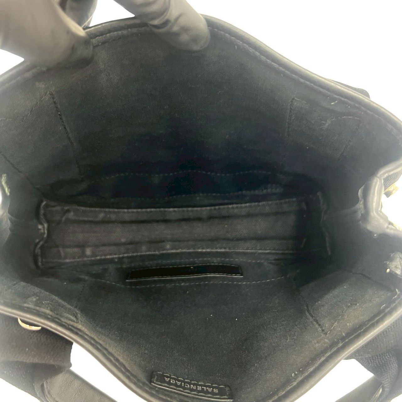 極 美品 BALENCIAGA バレンシアガ ネイビーカバス XS ロゴ キャンバス 